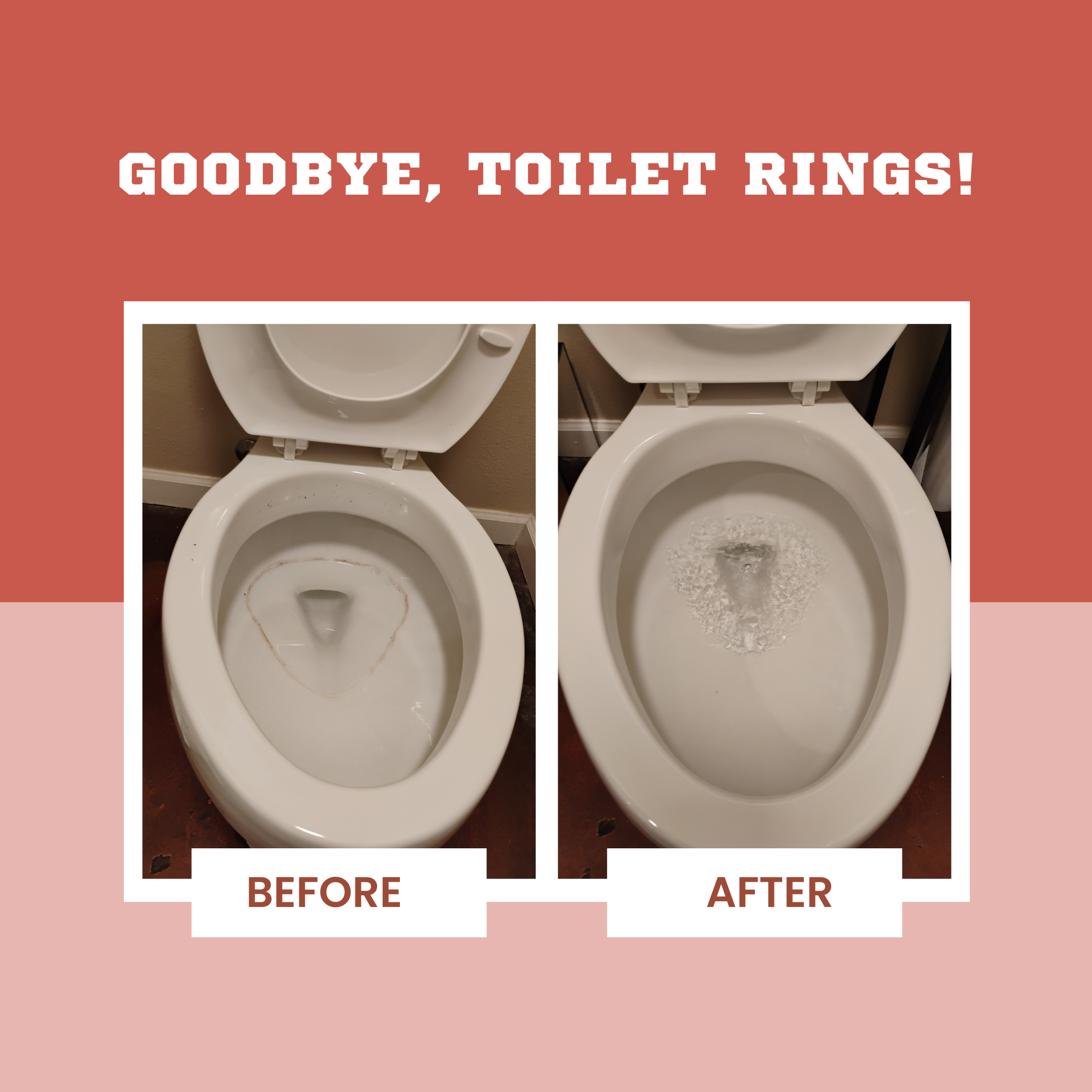 A before and after cleaning comparison of a toilet.